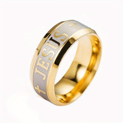 8mm Oblique Edge Letter Wide Face Ring Jesus Stainless Steel Men's Ring