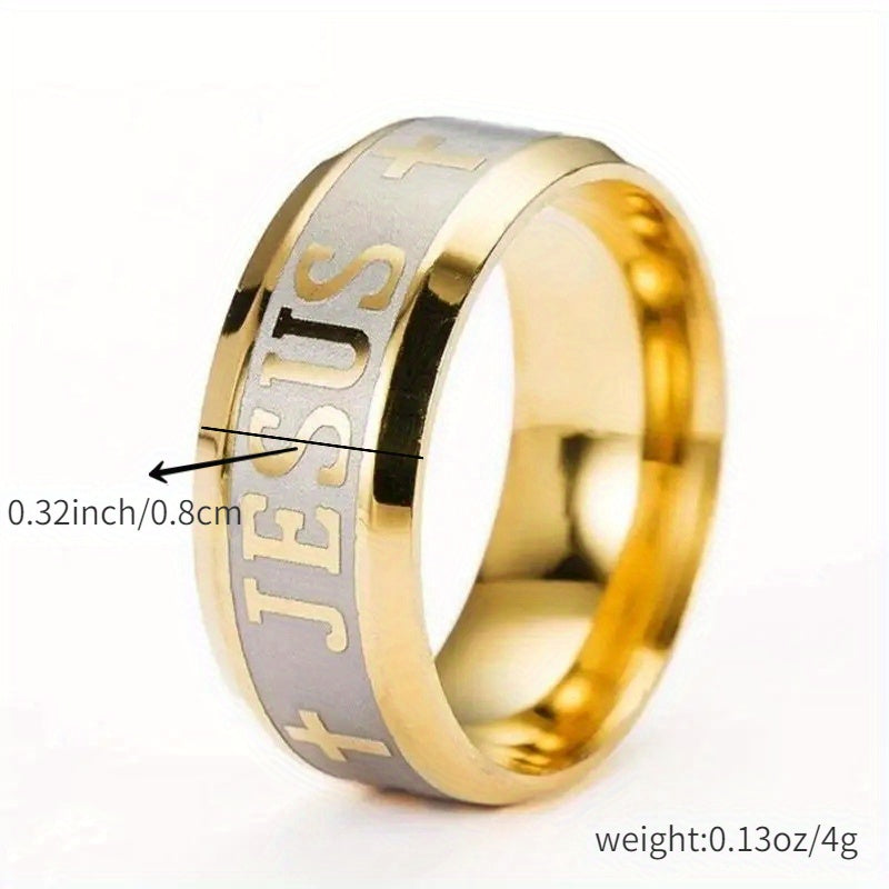 8mm Oblique Edge Letter Wide Face Ring Jesus Stainless Steel Men's Ring