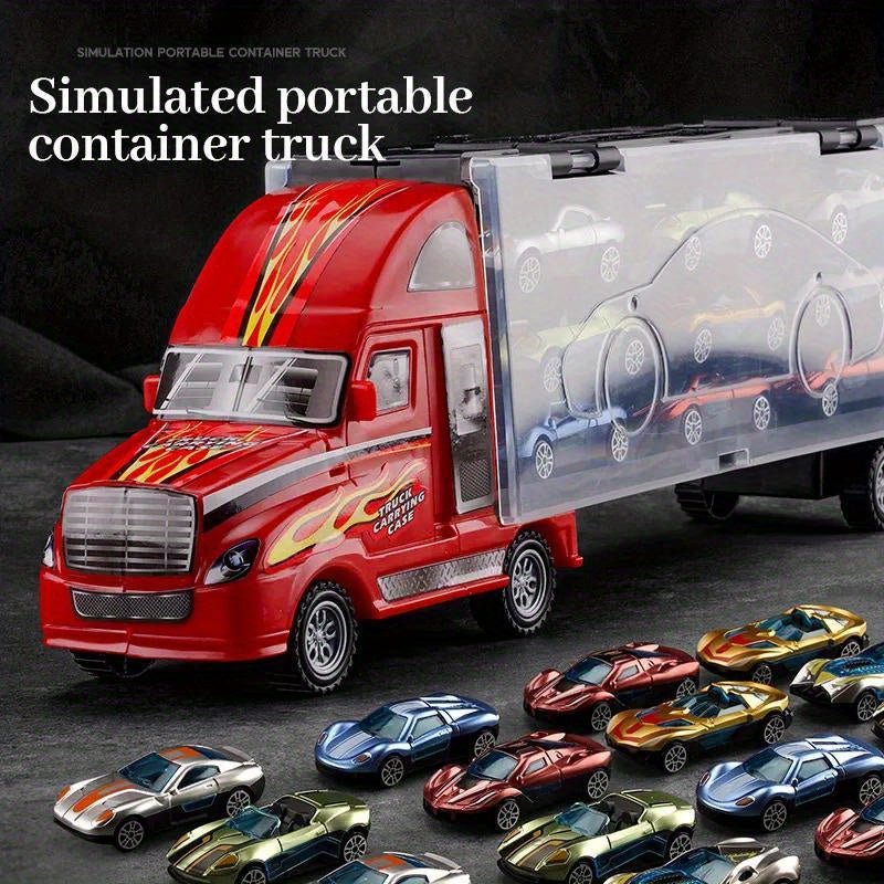 6pcs Big Transport Car Container Carrier Truck with Mini Diecast Cars