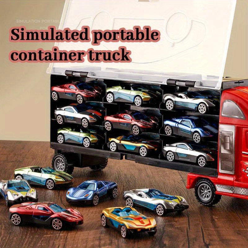 6pcs Big Transport Car Container Carrier Truck with Mini Diecast Cars