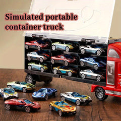 6pcs Big Transport Car Container Carrier Truck with Mini Diecast Cars