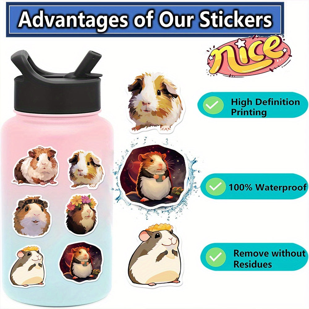 50pc Guinea Pig Waterproof Stickers Guitar Water Bottle Helmet Snowboard Laptop