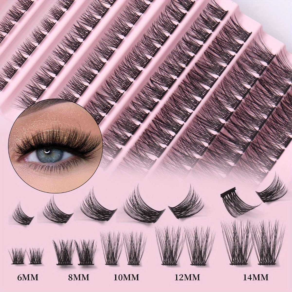140pcs 8-14mm D Curl Cluster Lash Extensions Soft & Natural False Eyelashes
