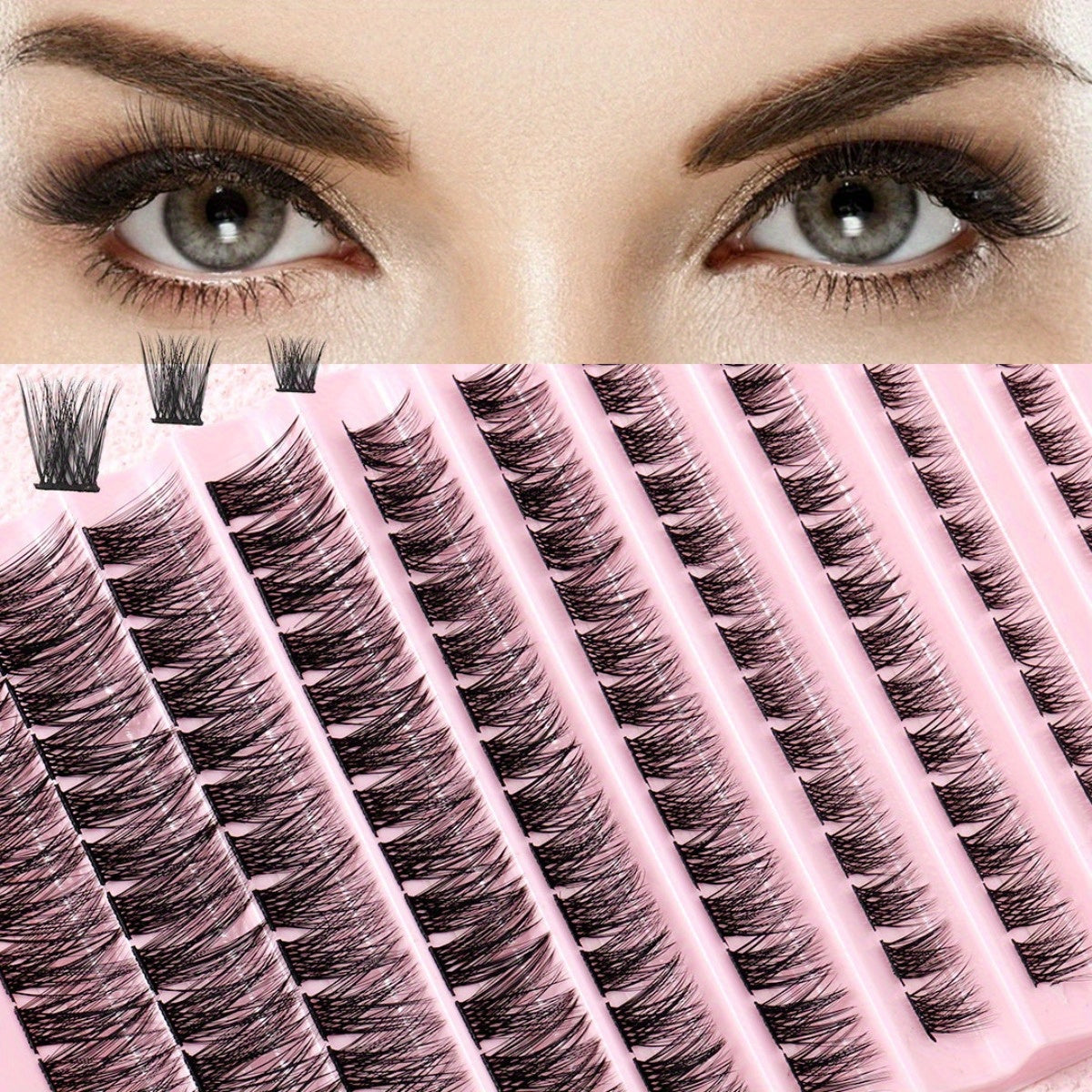 140pcs 8-14mm D Curl Cluster Lash Extensions Soft & Natural False Eyelashes