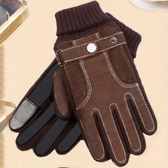 Suede Leather Gloves Winter Warm Cycling Gloves