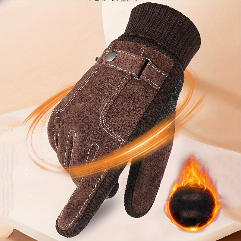 Suede Leather Gloves Winter Warm Cycling Gloves