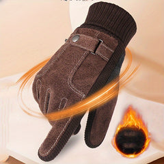 Suede Leather Gloves Winter Warm Cycling Gloves