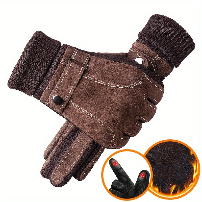 Suede Leather Gloves Winter Warm Cycling Gloves
