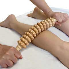 12 Wheels Body Fascia Massager Non Slip Wooden Yoga Massage Roller