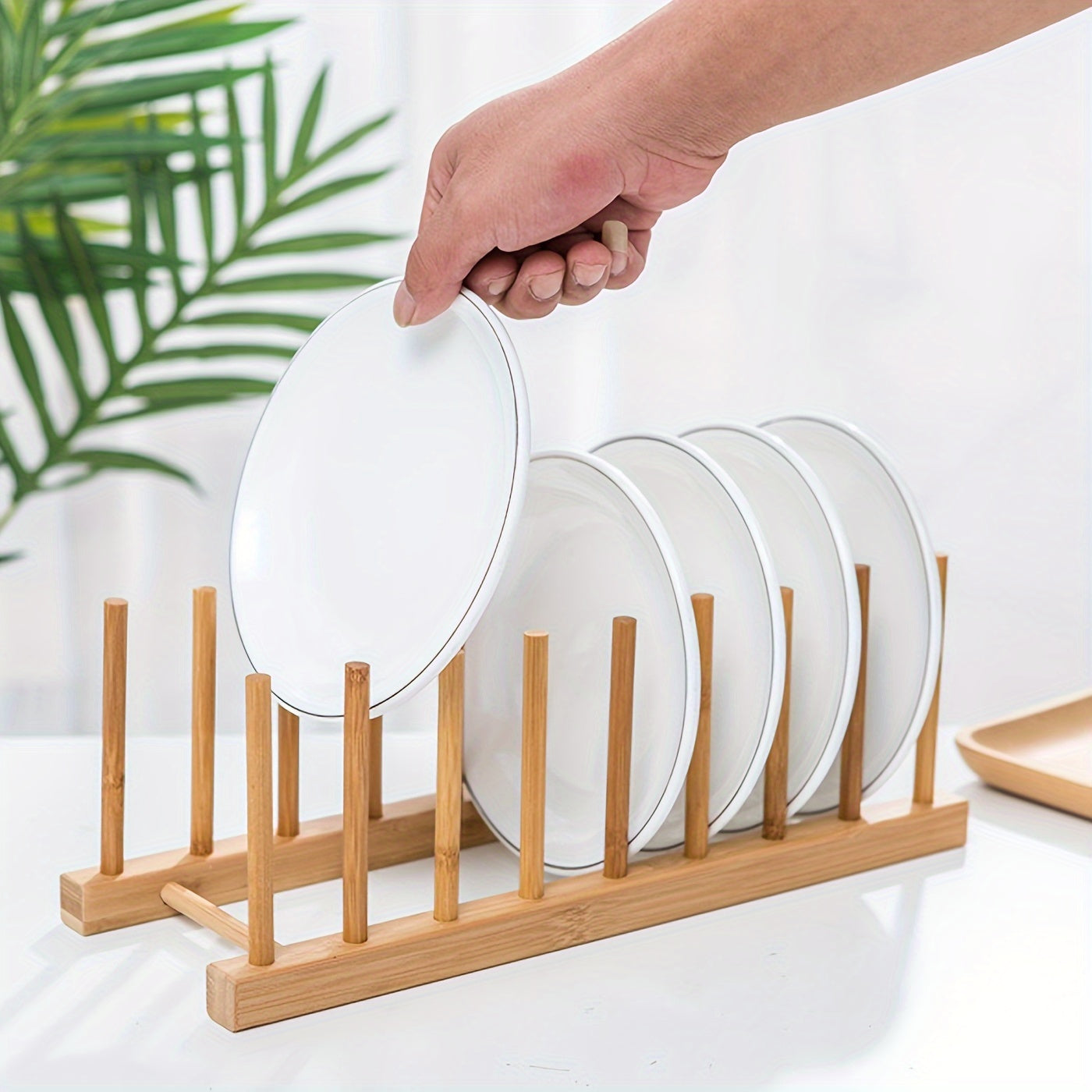 Bamboo Wood Dish Plate Bowl Holder Tableware Drainer Storage Rack