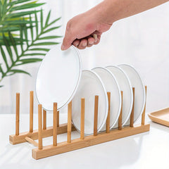 Bamboo Wood Dish Plate Bowl Holder Tableware Drainer Storage Rack