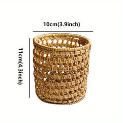 Retro Wooden Woven Pen Holder Desktop Stationery Storage Box