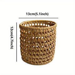 Retro Wooden Woven Pen Holder Desktop Stationery Storage Box