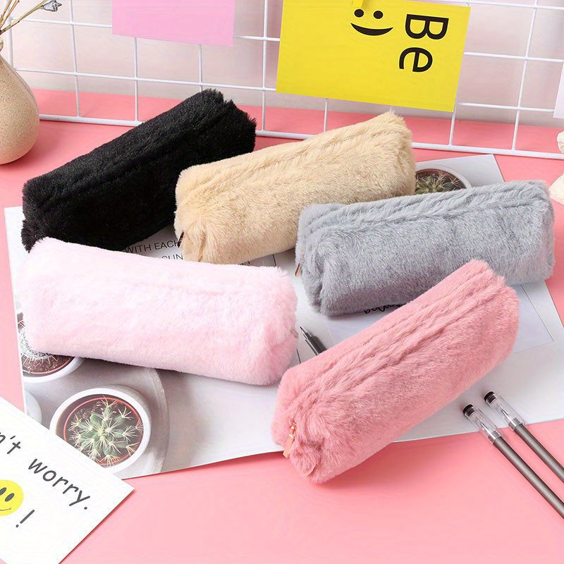 Winter Plush Pencil Case Large Capacity Stationery Storage Bag Zipper Makeup Bag