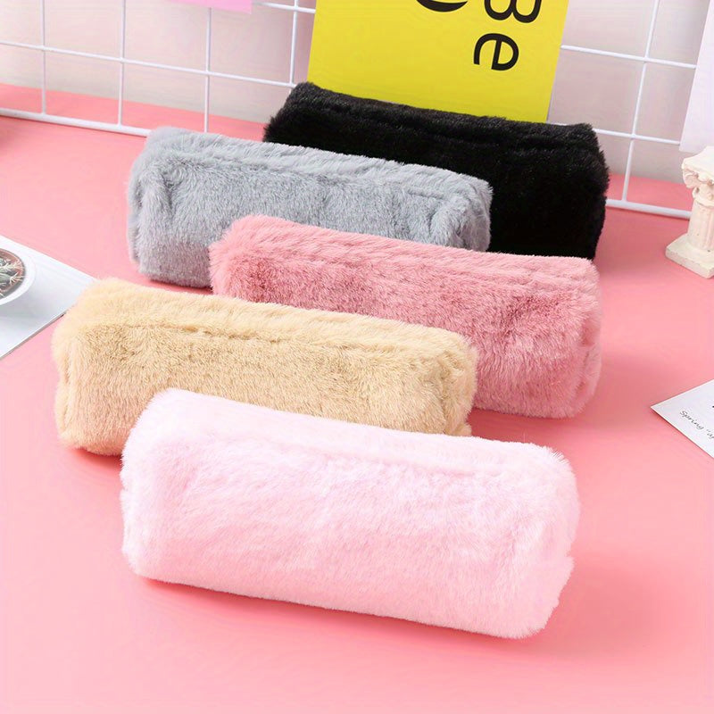 Winter Plush Pencil Case Large Capacity Stationery Storage Bag Zipper Makeup Bag