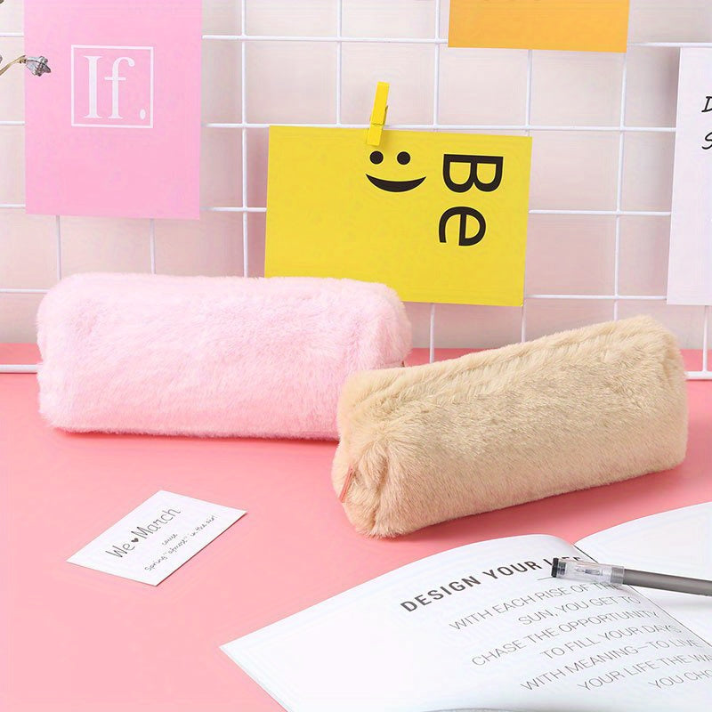 Winter Plush Pencil Case Large Capacity Stationery Storage Bag Zipper Makeup Bag
