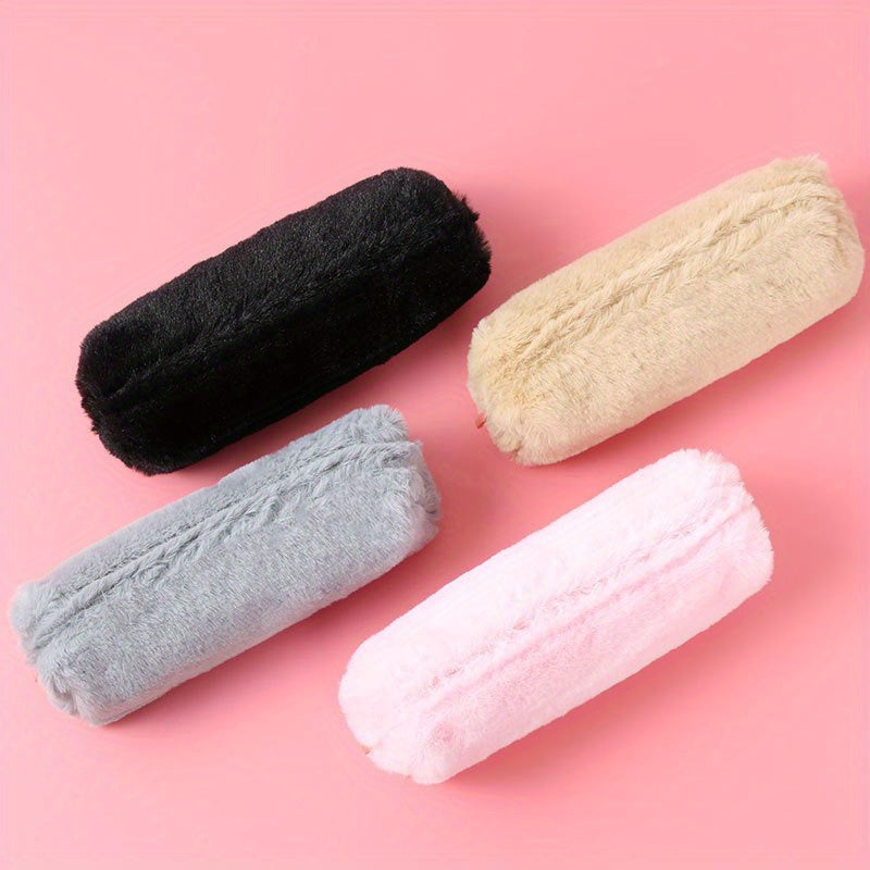 Winter Plush Pencil Case Large Capacity Stationery Storage Bag Zipper Makeup Bag