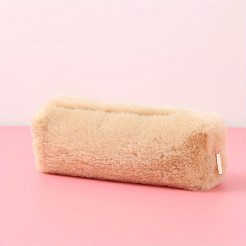 Winter Plush Pencil Case Large Capacity Stationery Storage Bag Zipper Makeup Bag