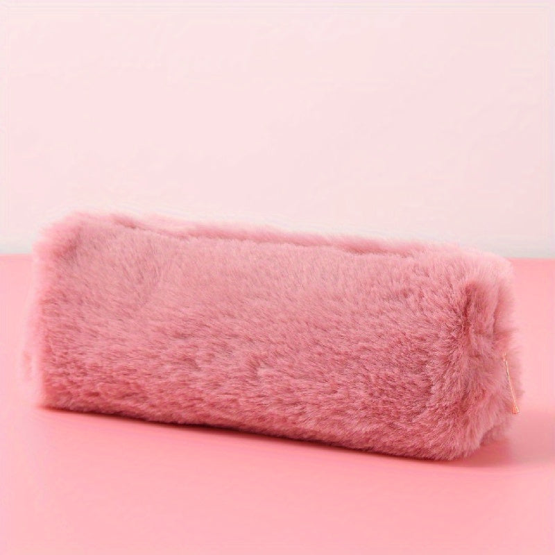 Winter Plush Pencil Case Large Capacity Stationery Storage Bag Zipper Makeup Bag