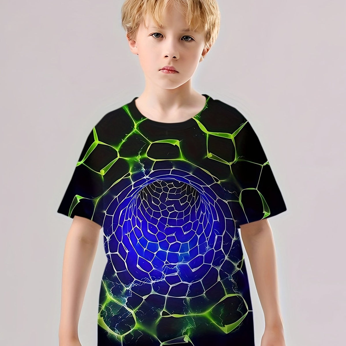 3D Hole Print Kid's T shirt Causal Short Sleeve Top For Summer