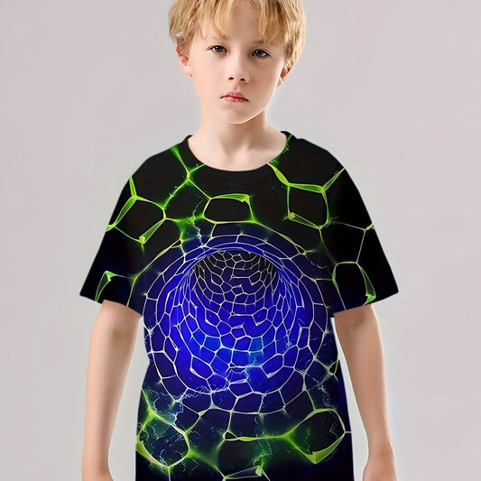 3D Hole Print Kid's T shirt Causal Short Sleeve Top For Summer