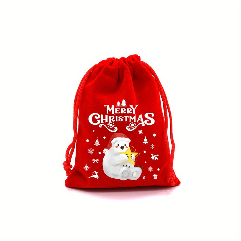 4pcs Christmas Velvet Bags Small Candy Gift Drawstring Pouch Xmas Favor
