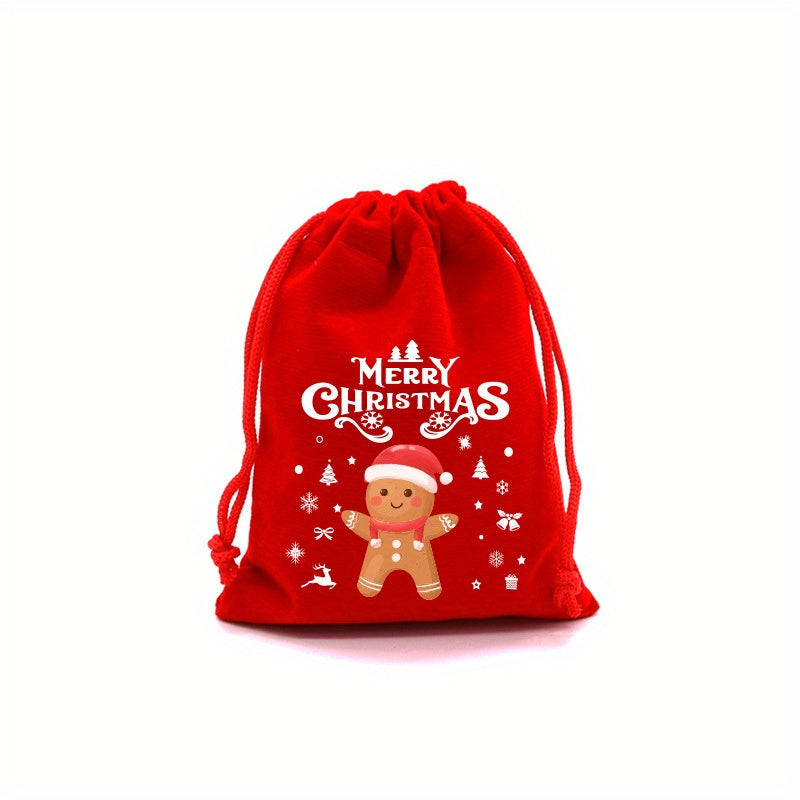4pcs Christmas Velvet Bags Small Candy Gift Drawstring Pouch Xmas Favor