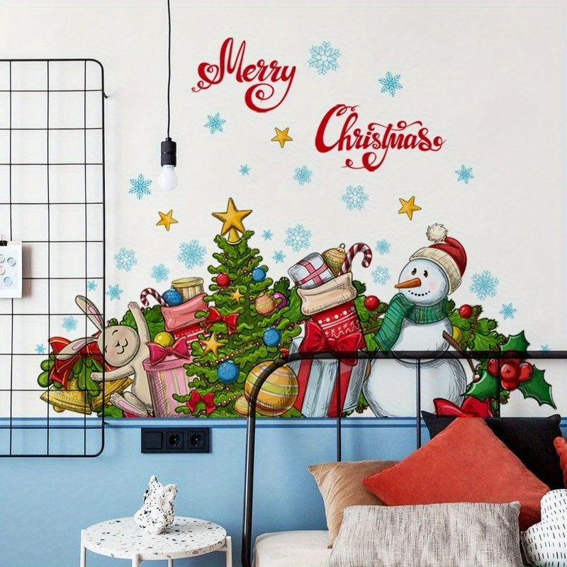 Christmas Snowman Gift Wall Stickers Adhesive Living Room Bedroom Decor