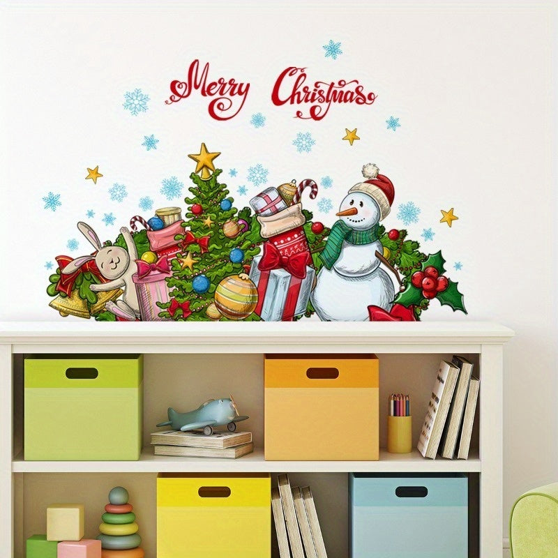 Christmas Snowman Gift Wall Stickers Adhesive Living Room Bedroom Decor