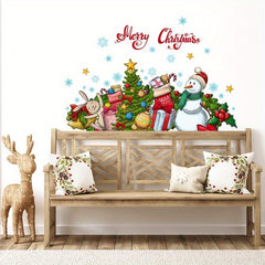 Christmas Snowman Gift Wall Stickers Adhesive Living Room Bedroom Decor