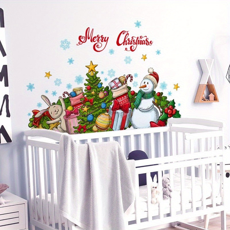 Christmas Snowman Gift Wall Stickers Adhesive Living Room Bedroom Decor