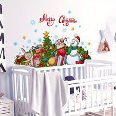 Christmas Snowman Gift Wall Stickers Adhesive Living Room Bedroom Decor