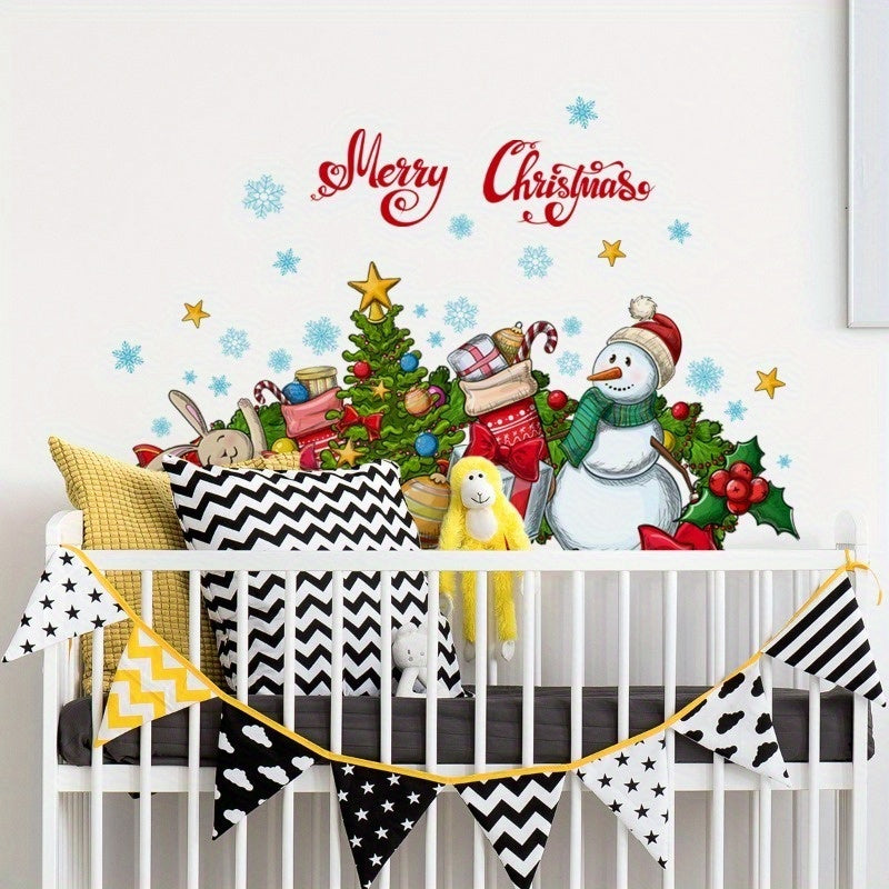 Christmas Snowman Gift Wall Stickers Adhesive Living Room Bedroom Decor