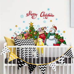 Christmas Snowman Gift Wall Stickers Adhesive Living Room Bedroom Decor