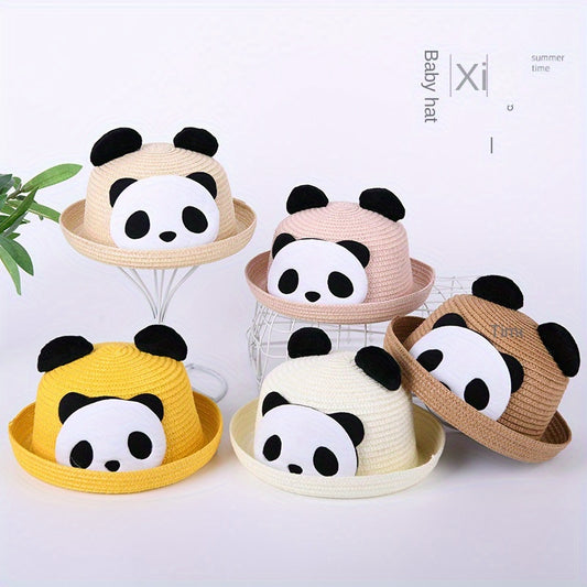 Kids Panda Cartoon Straw Hat Summer Sun Hat 20.47in