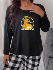  Funny Print Long Sleeve Round Neck Sleepwear Top