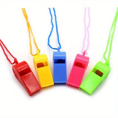 10pcs Mini Plastic Whistles with Lanyard for Sports and Parties