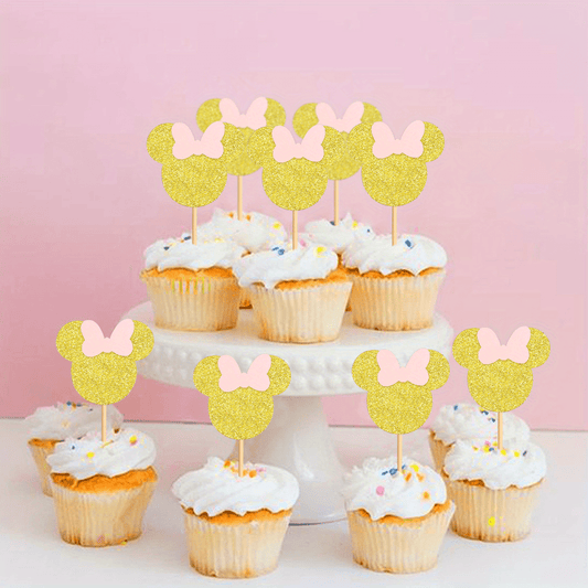 Mouse Cupcake Toppers with Pink Glitter for Wedding Birthday Party