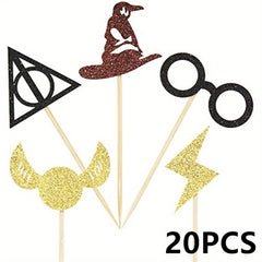 Glitter Wizard Cupcake Toppers Set for Birthday Party Cake Decoration