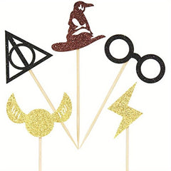 Glitter Wizard Cupcake Toppers Set for Birthday Party Cake Decoration