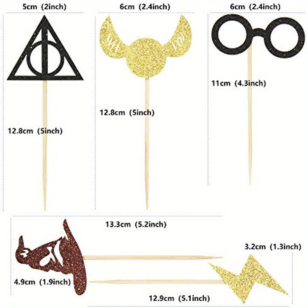 Glitter Wizard Cupcake Toppers Set for Birthday Party Cake Decoration