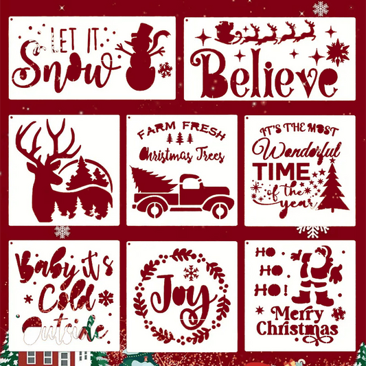 8 Sheets Christmas Painting Decoration Spray Hollow Template