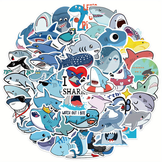50pcs Cartoon Shark Stickers for Stationery, Books, Laptops, Water Cups, Phones