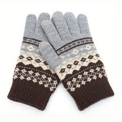 1Pair Winter Vintage Split Finger Gloves Jacquard Touch Screen Gloves