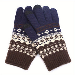 1Pair Winter Vintage Split Finger Gloves Jacquard Touch Screen Gloves