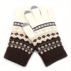 1Pair Winter Vintage Split Finger Gloves Jacquard Touch Screen Gloves