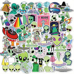 50pcs Alien Stickers Reusable Decals for Laptops Water Bottles Phones