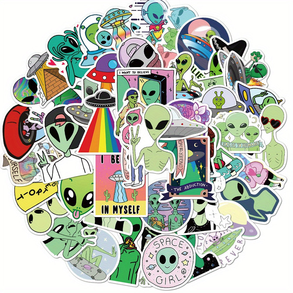 50pcs Alien Stickers Reusable Decals for Laptops Water Bottles Phones