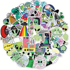 50pcs Alien Stickers Reusable Decals for Laptops Water Bottles Phones