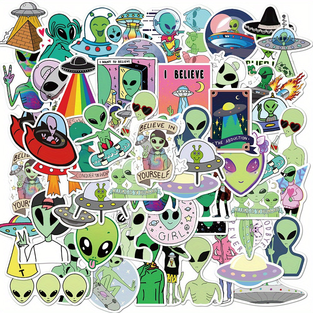 50pcs Alien Stickers Reusable Decals for Laptops Water Bottles Phones